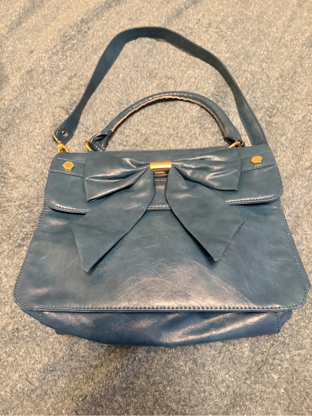 Gianni Bini Blue Bow Satchel Shoulder Bag Gold Hardware Y2K Striped